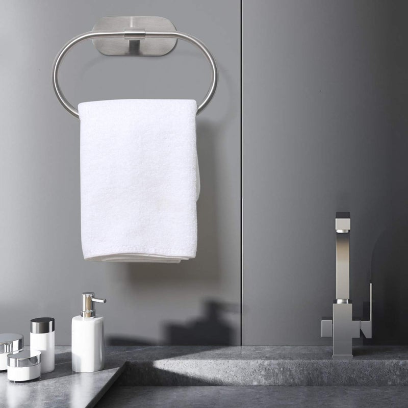 HouseAid Self Adhesive Towel Ring for Bathroom, Stainless Steel Adhesive Hand Towel Holder, No Drilling Modern Hand Towel Hanger, Brushed Nickel - Image 2